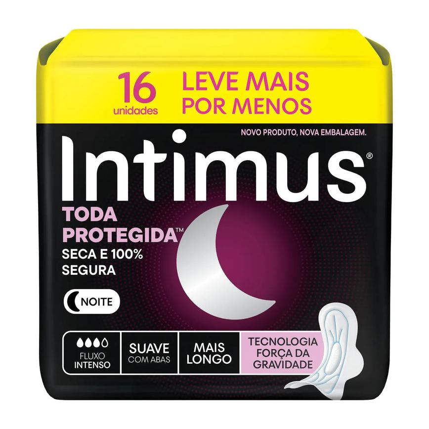 Absorvente Intimus Noturno Toda Protegida Cobertura Suave Com Abas 16 unidades