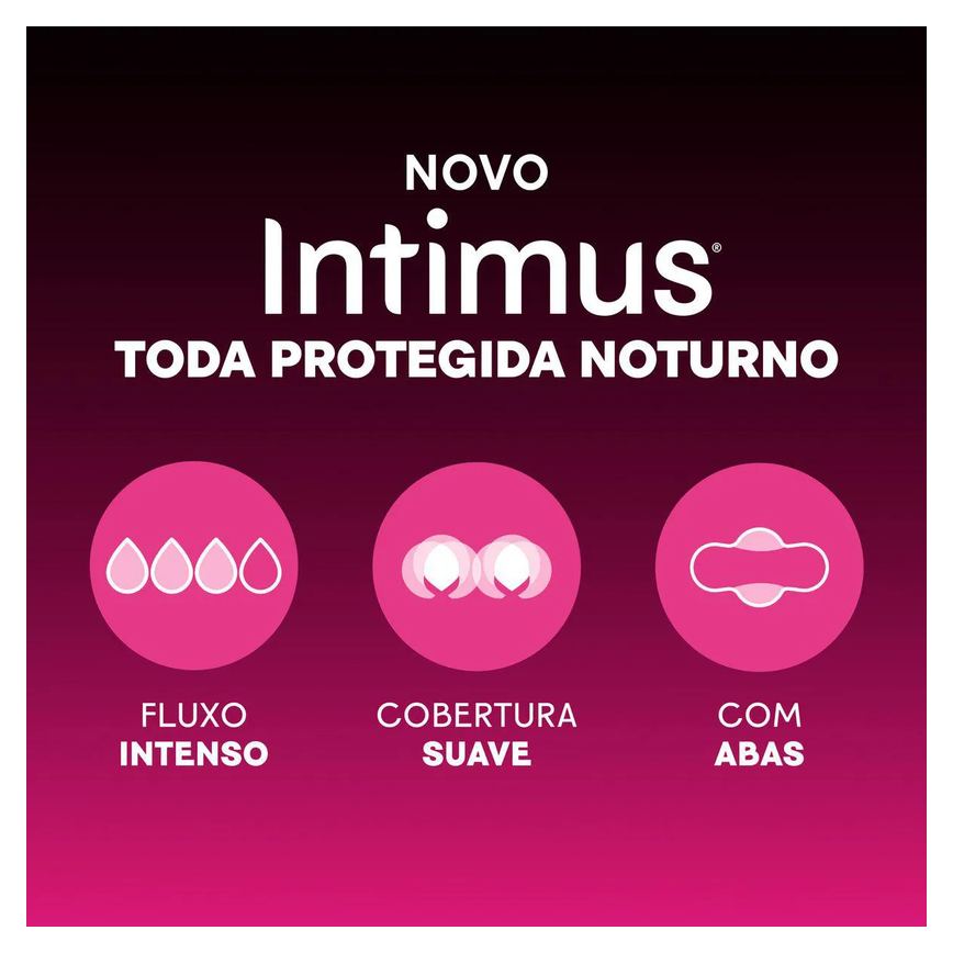 Absorvente Intimus Noturno Toda Protegida Cobertura Suave Com Abas 16 unidades