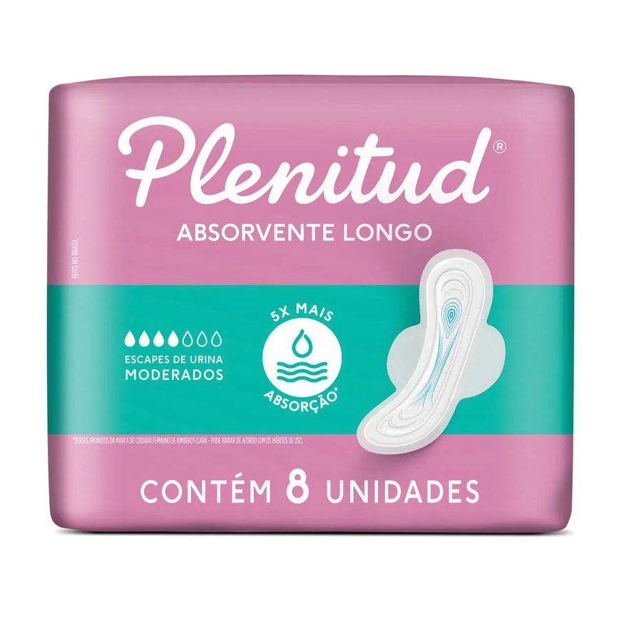 Absorvente para Incontinência Urinária Plenitud Absorvente Longo com Abas 8 unidades