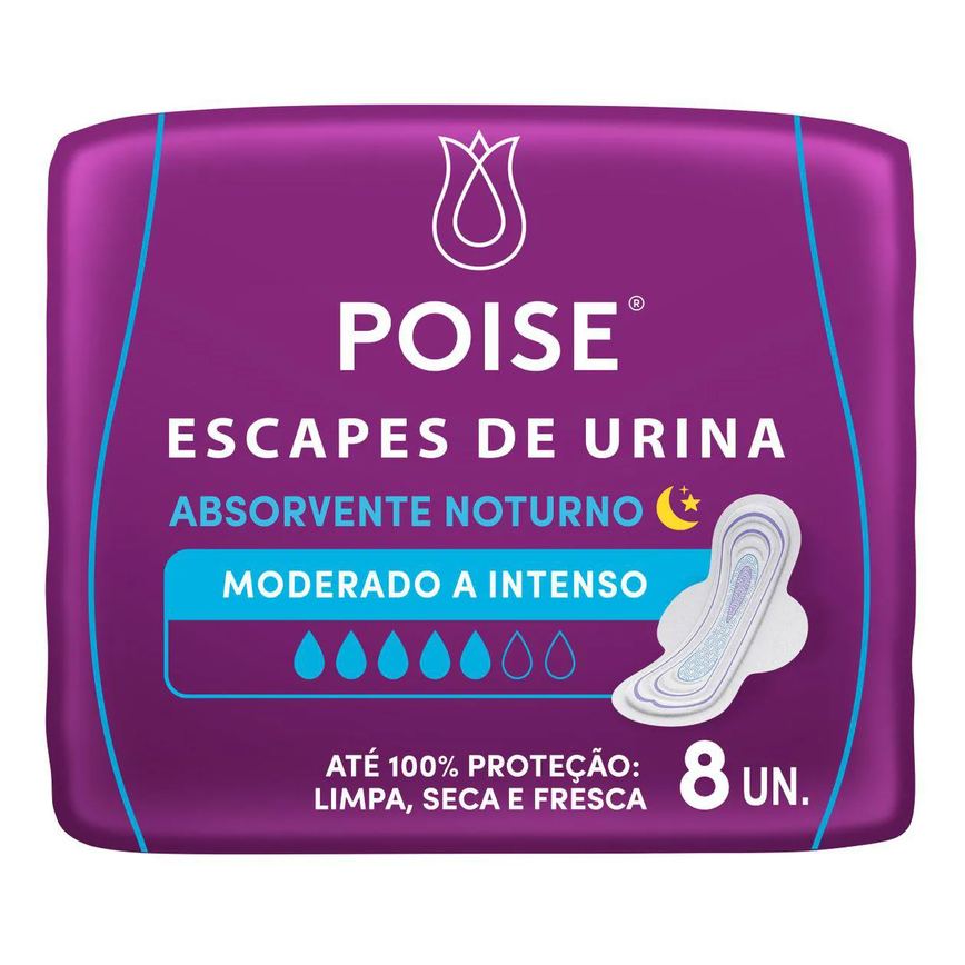 Absorvente para Escape de Urina Poise Noturno Absorção Moderada a Intensa 8 unidades