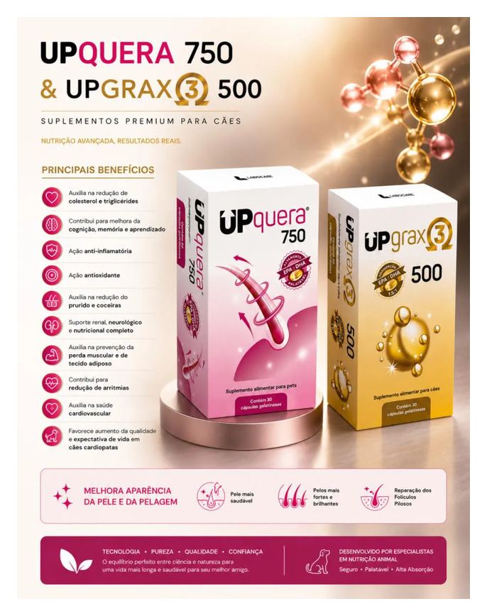 Kit Upquera 750 + Upgrax 3 500 Ômega 3 Epa Dha Pele Saudável Pelo Forte Cães & Gatos