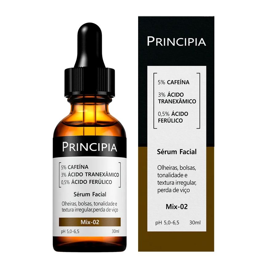 Sérum 5% Cafeína + 3% Tranexâmico + Ferúlico Principia Skincare Mix - 02 - Anti Olheiras e Manchas com 30ml