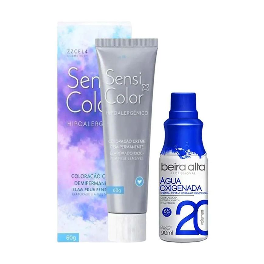 Tintura Hipoalergênica Cor 7.0 Louro Médio Alergoshop 60g + Água Oxigenada Beira Alta 20 Volumes 90ml