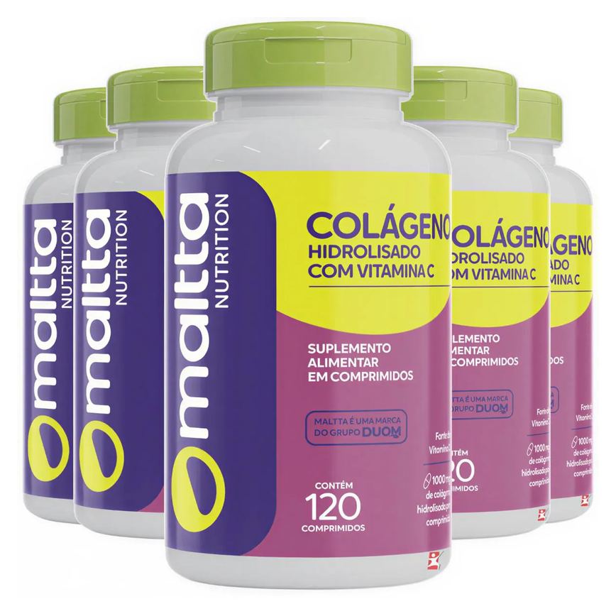 Kit 5 Colágeno Hidrolisado + Vitamina C Concentrado Total 600 Comprimidos - Maltta Nutrition