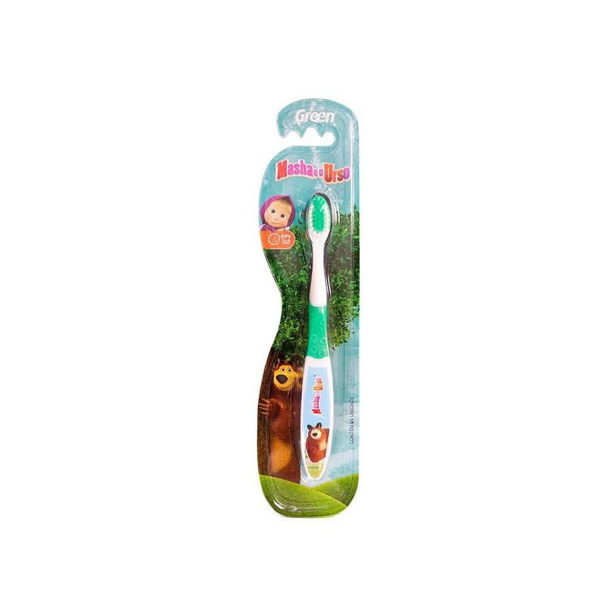 Escova Dental Infantil Macia Verde Masha e o Urso de 2 à 6 Anos Green
