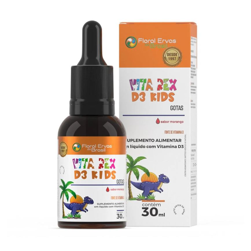 Vitamina em Gotas Vita Rex D3 Kids Sabor Morango 30ml - Floral Ervas