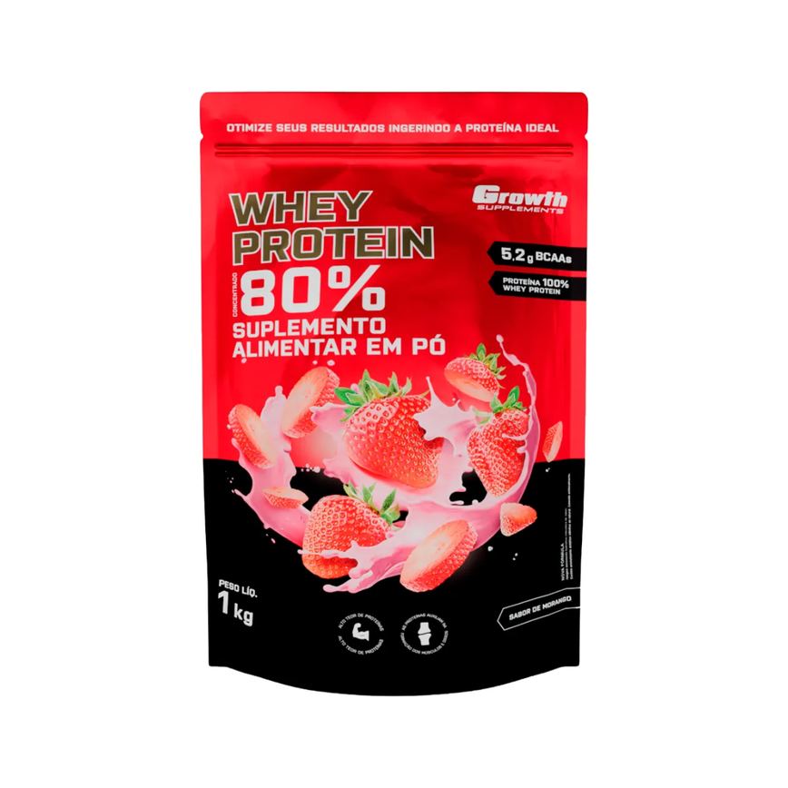 Whey Protein Growth 80% Morango 1kg