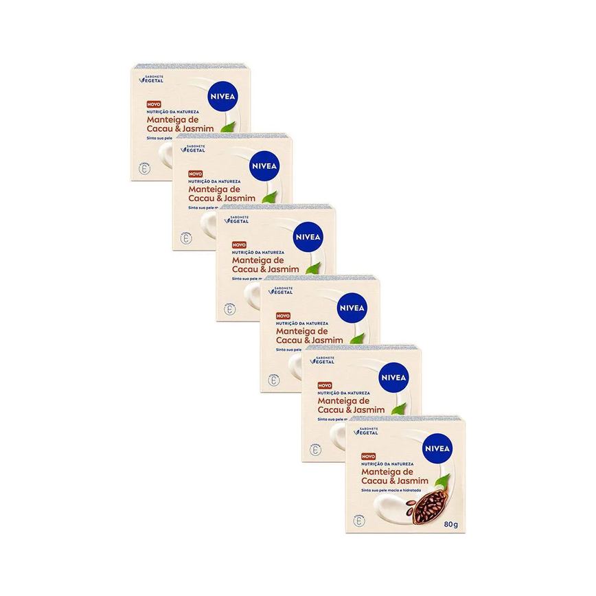 Kit 6 Sabonetes Vegetal Nivea Nutrição da Natureza Cacau & Jasmim 80g