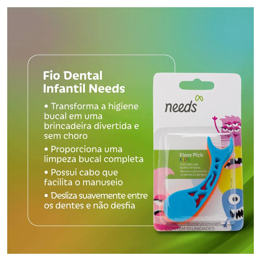 Fio Dental Infantil Needs Floss Pick Kids 10 Unidades