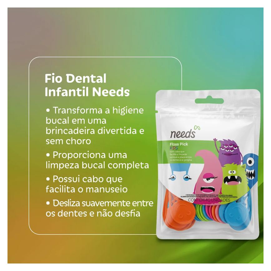 Fio Dental Infantil Needs Floss Pick Kids 40 Unidades