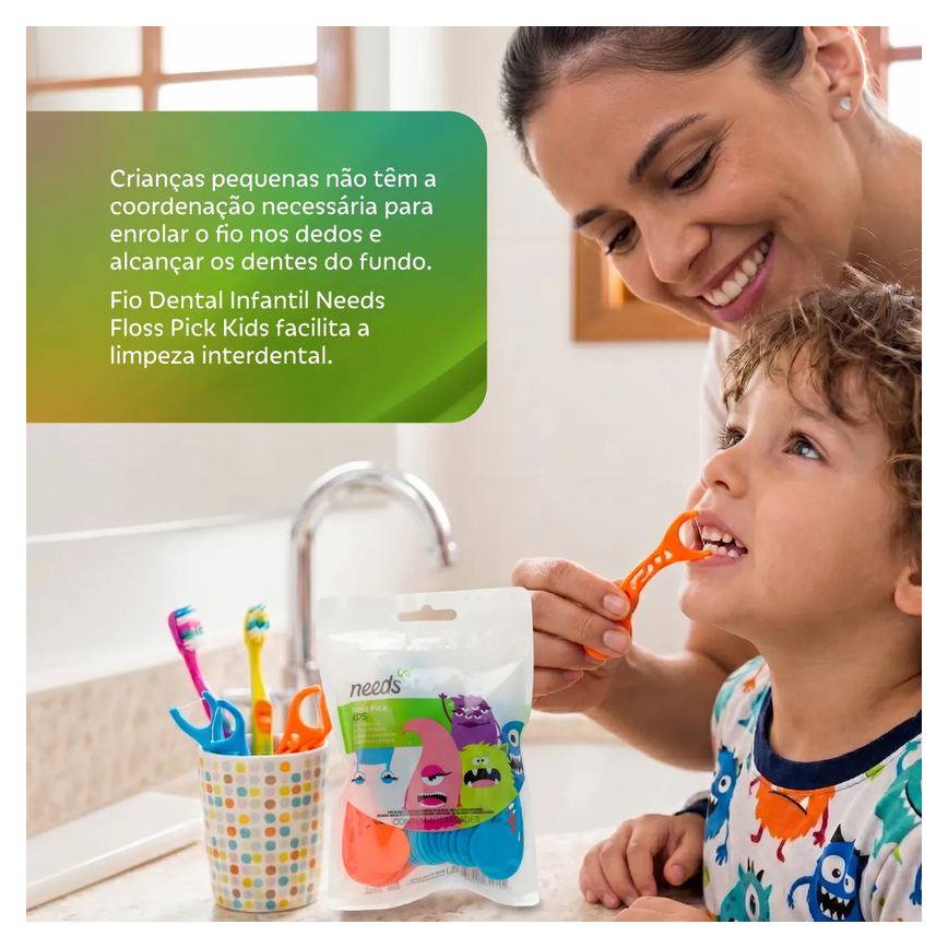 Fio Dental Infantil Needs Floss Pick Kids 40 Unidades