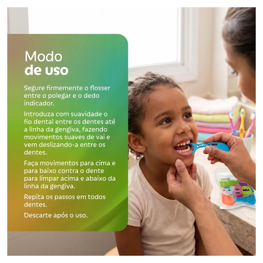 Fio Dental Infantil Needs Floss Pick Kids 40 Unidades