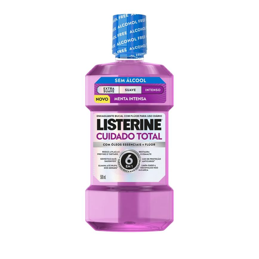 Enxaguante Bucal Antisséptico Listerine Cuidado Total 6 em 1 Sem Álcool Menta Intensa 500ml