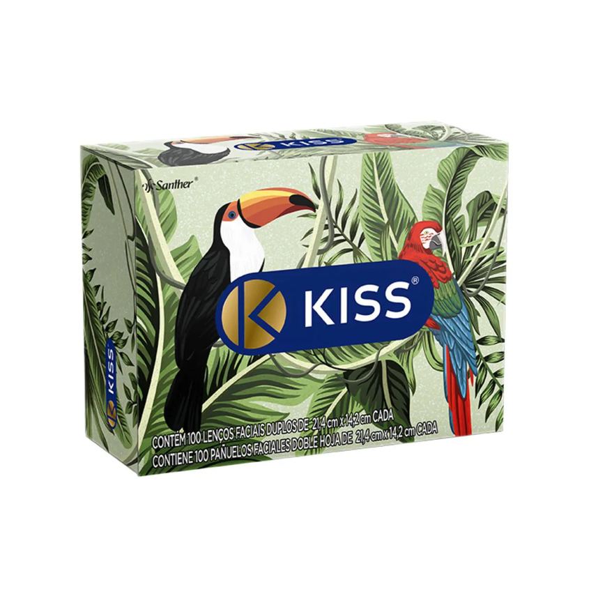 Lenço de Papel Facial Kiss Folha Dupla com 100 Unidades