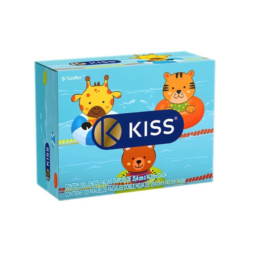 Lenço de Papel Facial Kiss Folha Dupla com 100 Unidades