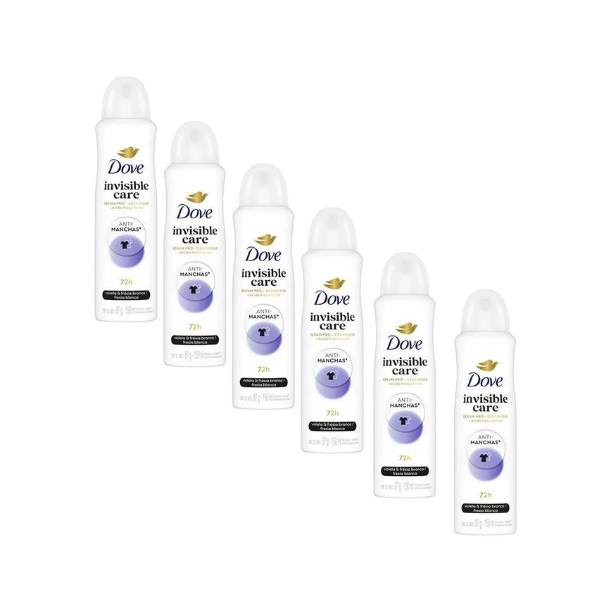 Kit 6 Desodorantes Dove Antitranspirante Aerossol Invisible Care 150ml