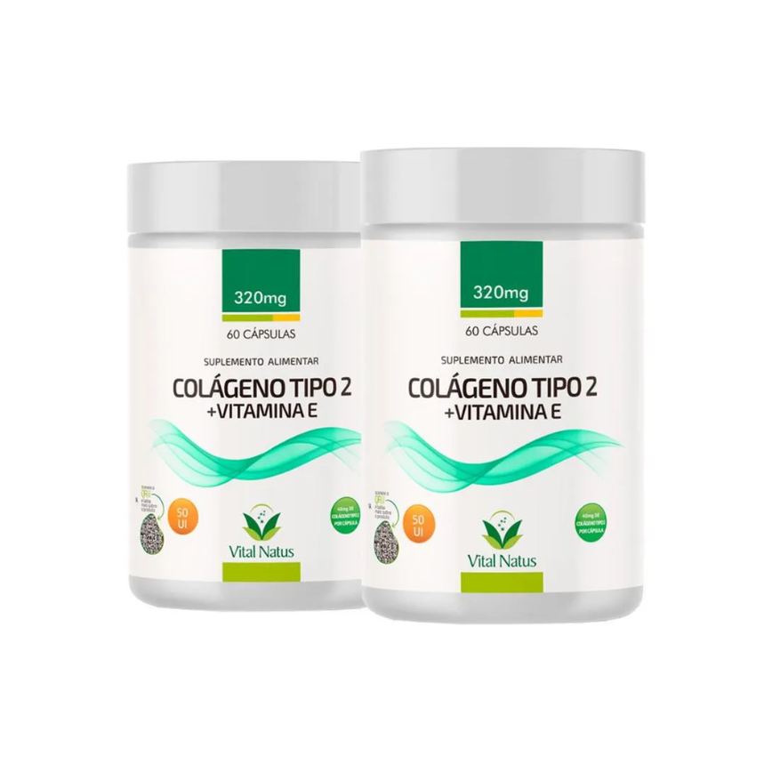 Kit 2 Frascos Colágeno Tipo 2 UC2 Vital Natus 40mg + Vitamina E 120 Cápsulas