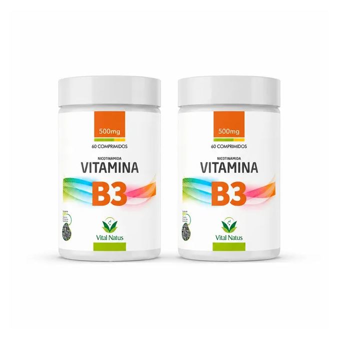 Kit 2 Vitamina B3 Nicotinamida 500mg Vital Natus 120 Comprimidos Suplemento Alimentar