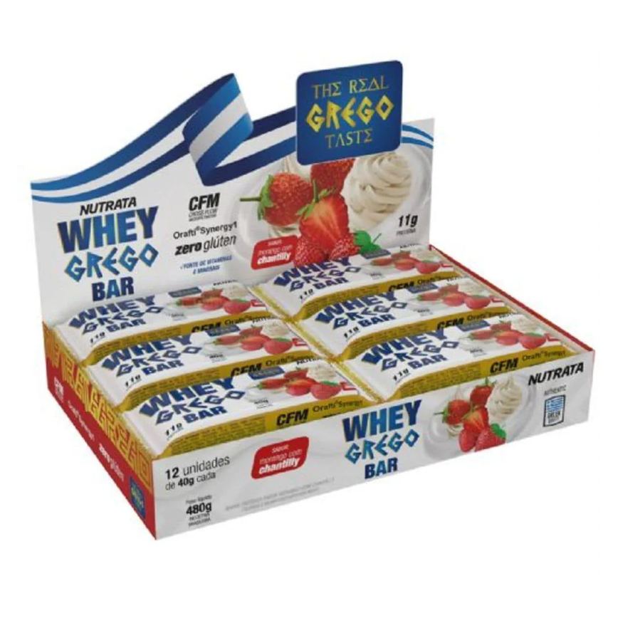 Whey Grego Bar Nutrata Morango com Chantilly 40g 12 unidades