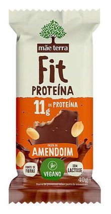 Barra De Proteína Vegana Pasta De Amendoim Zero Lactose Mãe Terra Fit Pacote 40g