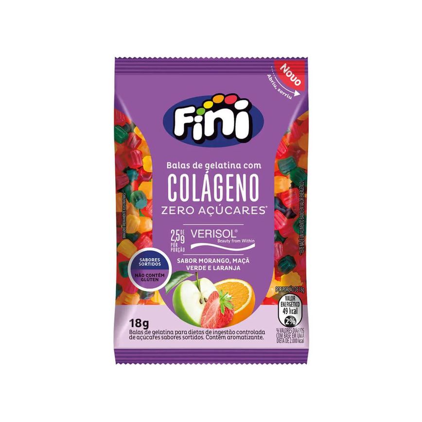 Bala de Gelatina Fini Bem-Estar Colágeno Morango, Maçã Verde e Laranja com 18g