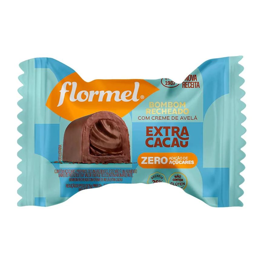 Bombom Flormel Recheado com Creme Extra Cacau Zero Açúcar com 12g