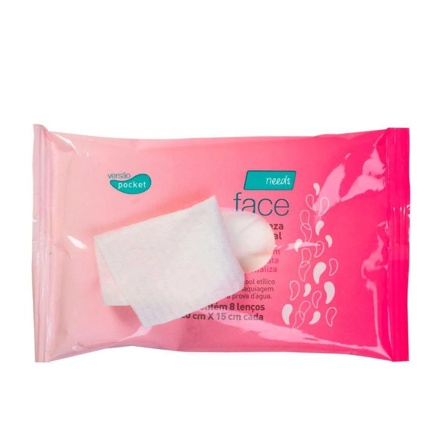 Lenço Demaquilante Needs Face Limpeza Facial 8 Unidades