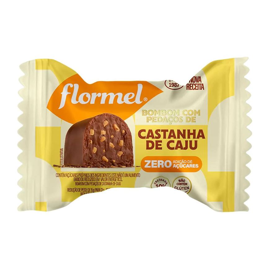 Bombom Flormel Recheado com Castanha de Caju Zero Açúcar com 12g