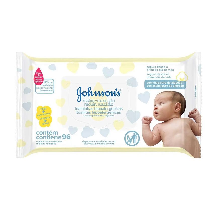 Lenço Umedecido Johnson's Baby Recém-Nascido Hipoalergênico Sem Álcool 96 unidades