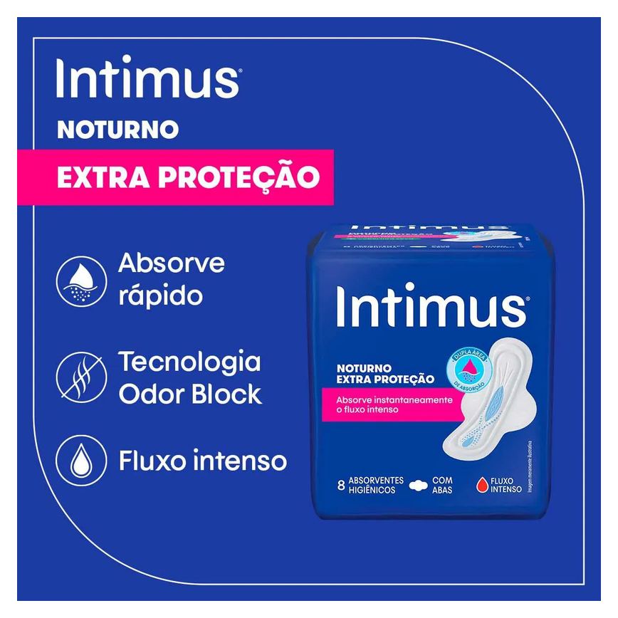 Absorvente Intimus Noturno Toda Protegida Cobertura Seca Com Abas 30 unidades