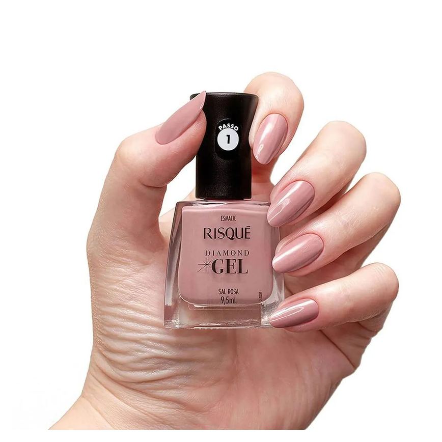 Esmalte Risqué Diamond Gel Sal Rosa Hipoalergênico com 9,5ml
