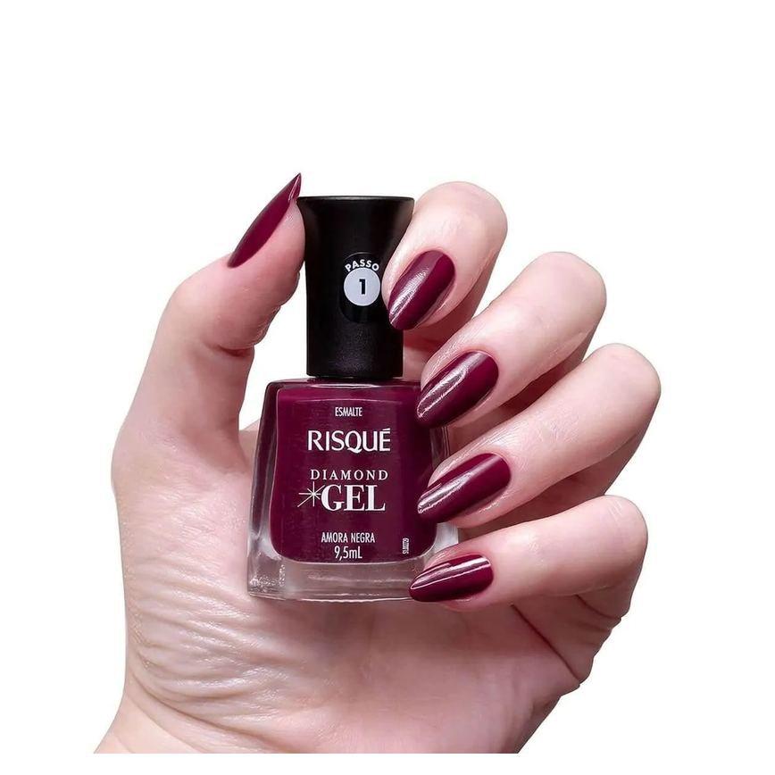 Esmalte Risqué Diamond Gel Amora Negra Hipoalergênico com 9,5ml