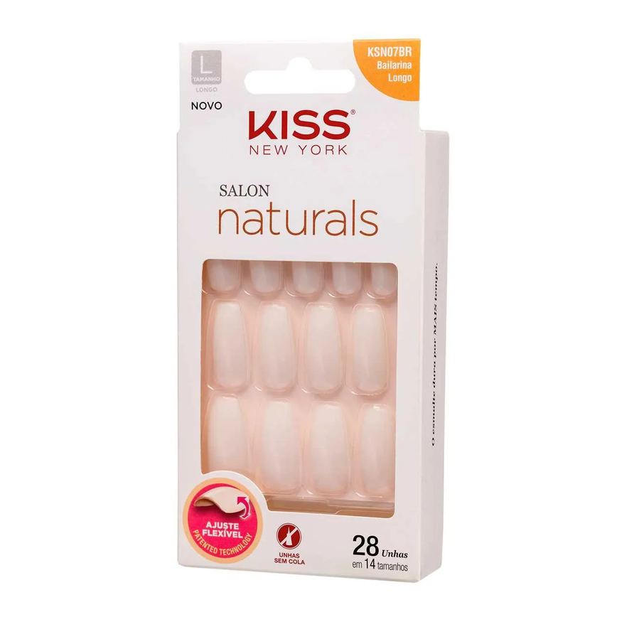 Unha Postiça Kiss New York Salon Naturals Bailarina Longo 28 Unidades