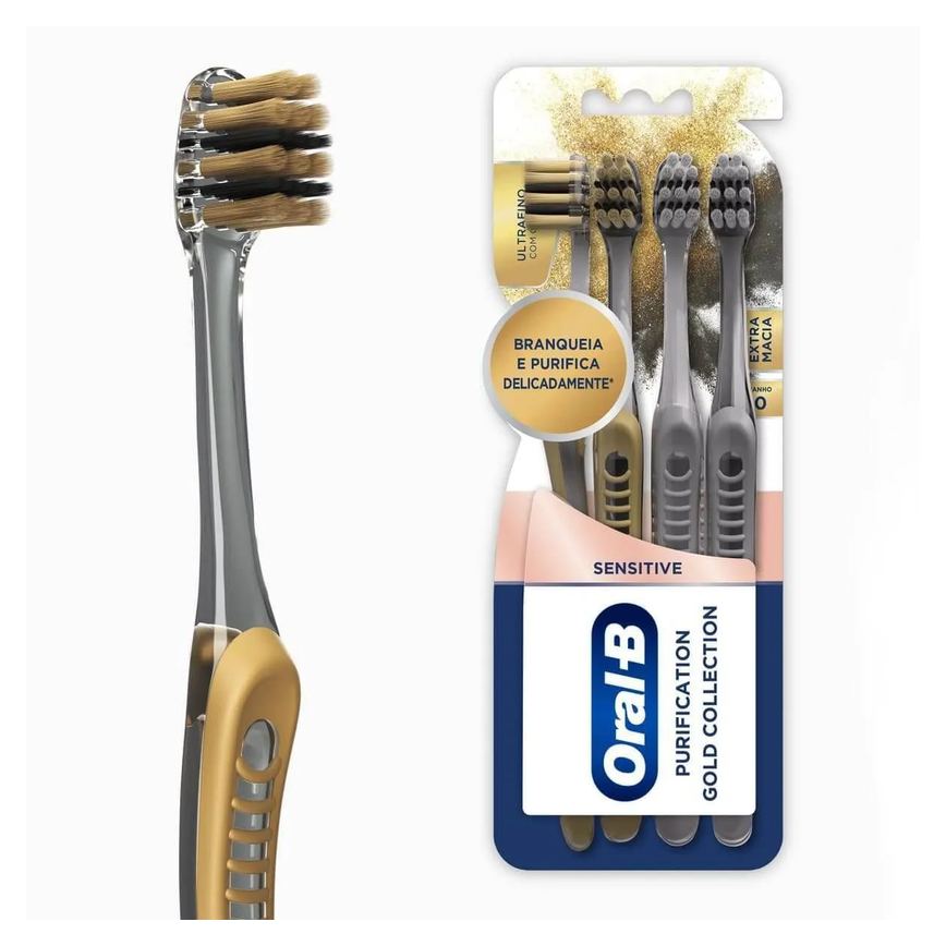 Escova de Dente Oral-B Sensitive Purification Gold Collection Ultrafina 4 unidades