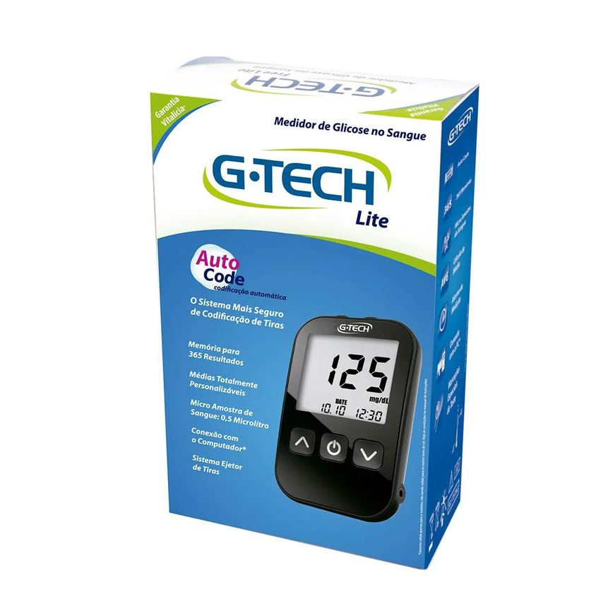 Medidor de Glicose G-Tech Lite Kit com 1 Aparelho + 1 Lancetador + 10 Lancetas + 10 Tiras Teste