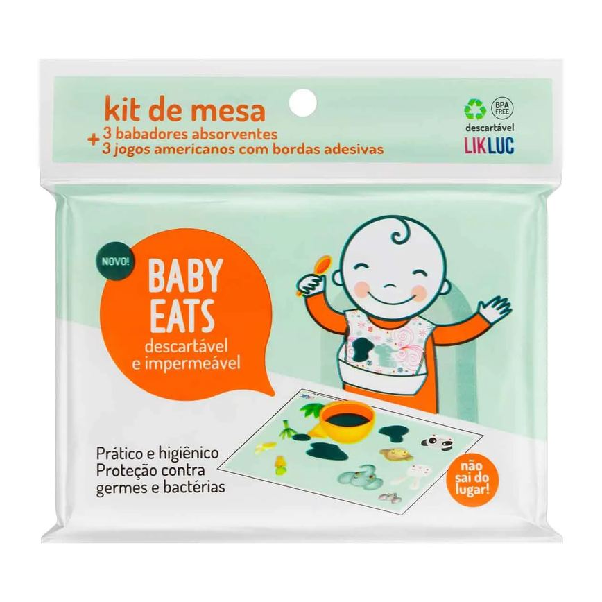 Kit de Mesa Likluc com 3 Babadores + 3 Jogos Americanos