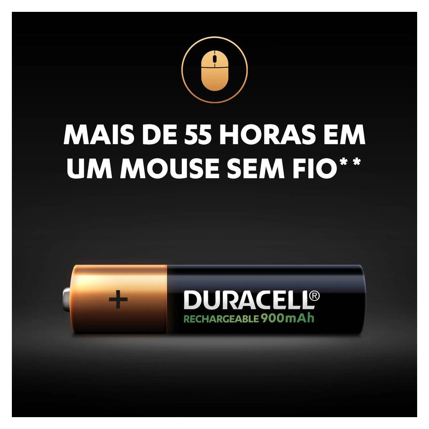 Pilha Alcalina Duracell Recarregável AAA com 4 unidades