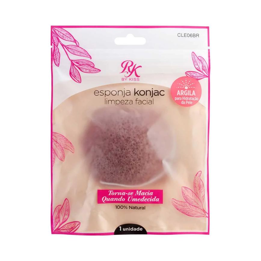 Esponja Konjac de Limpeza Facial RK By Kiss Argila com 1 Unidade