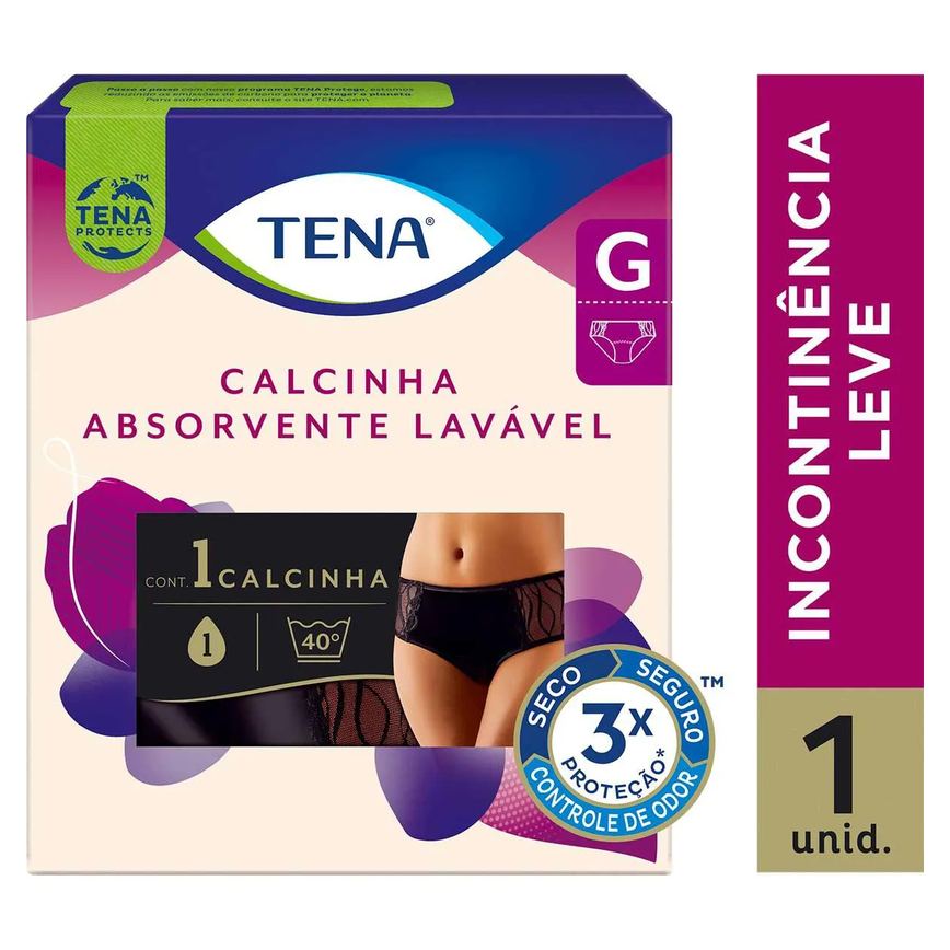 Calcinha Absorvente Lavável Tena Preta G Absorção Leve 1 unidade