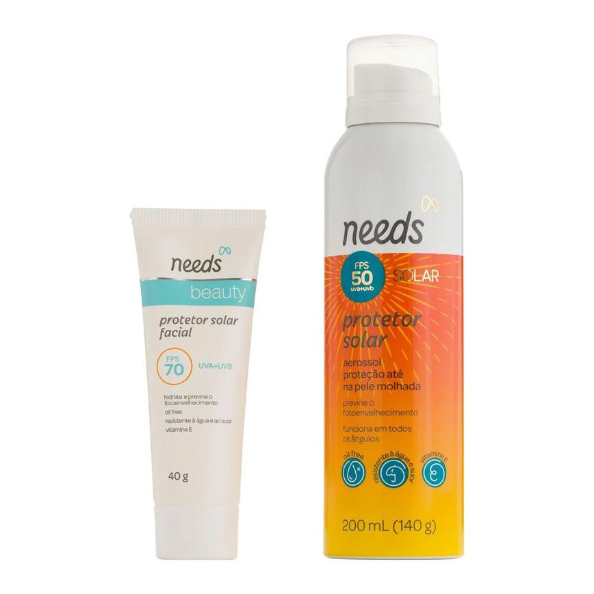 Kit Protetor Solar Needs Facial FPS 70 40g + Corporal FPS 50 Aerossol 200ml