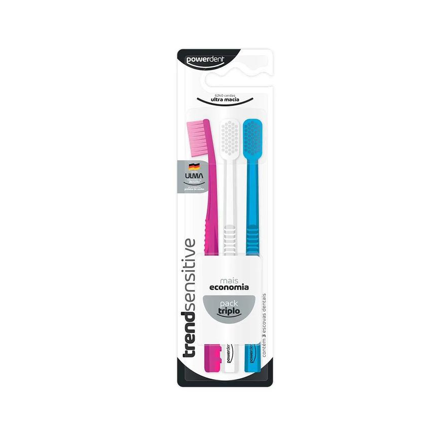 Escova de Dente Powerdent Trend Sensitive com 3 Unidades