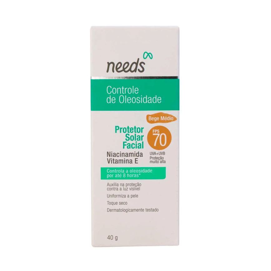 Protetor Solar Facial Needs Controle de Oleosidade Bege Médio FPS 70 40g