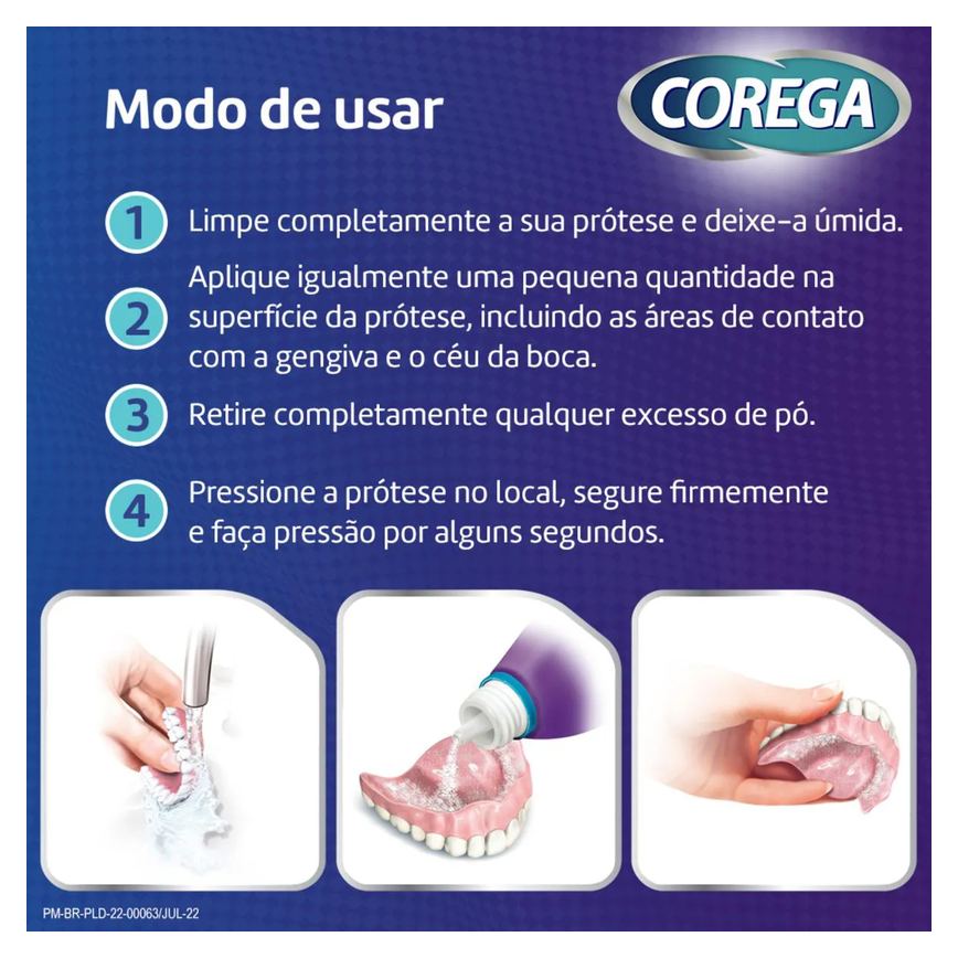 Pó Fixador de Dentaduras Corega 3 em 1 Sem Sabor 22g