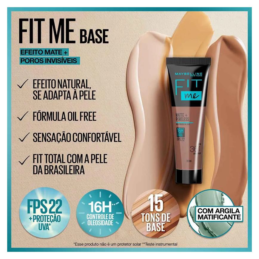 Base Líquida Maybelline NY Fit Me Matte FPS 22 30ml - 135