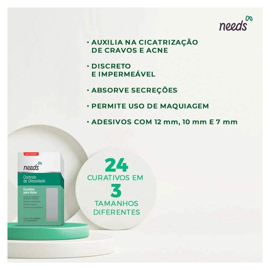 Curativo Hidrocoloide para Acne Needs Controle de Oleosidade 24 Unidades