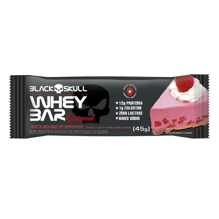 Barra de Proteína Black Skull Whey Bar Gourmet Torta Mousse de Morango 45g