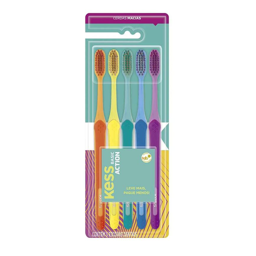 Kit Escova de Dente Kess Basic Action Macia 5 unidades