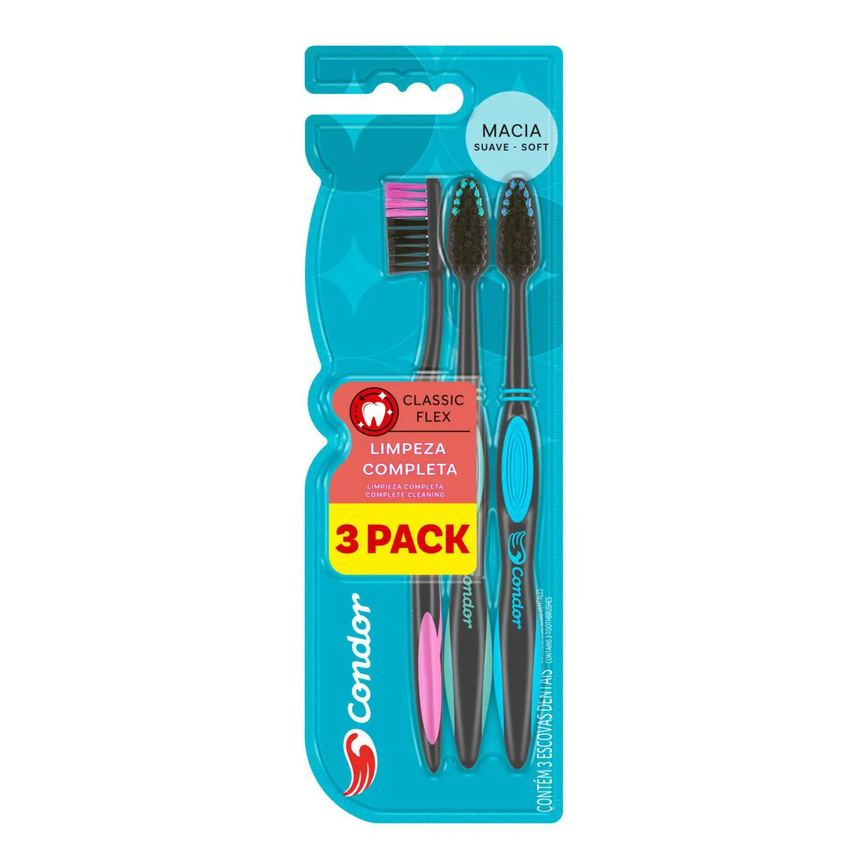 Kit Escova de Dente Condor Classic Flex Macia 3 unidades