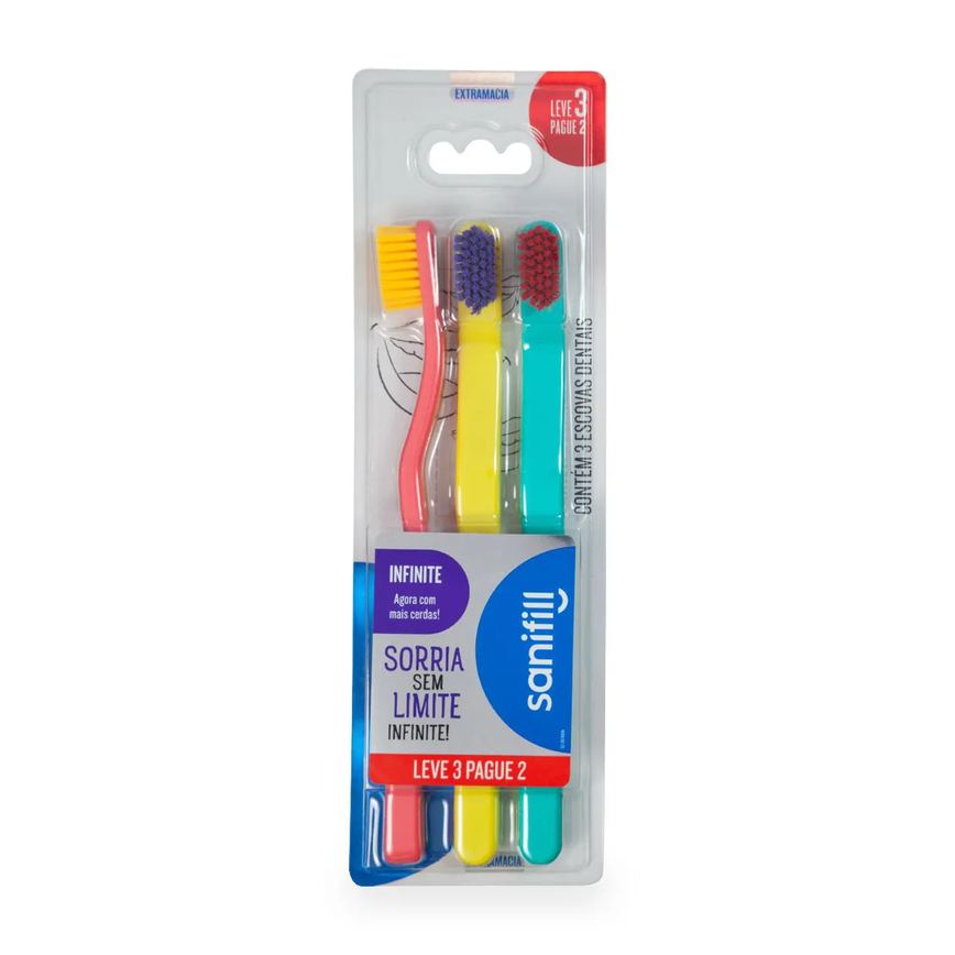 Escova de Dente Sanifill Infinite Extramacia Leve 3 Pague 2 Unidades