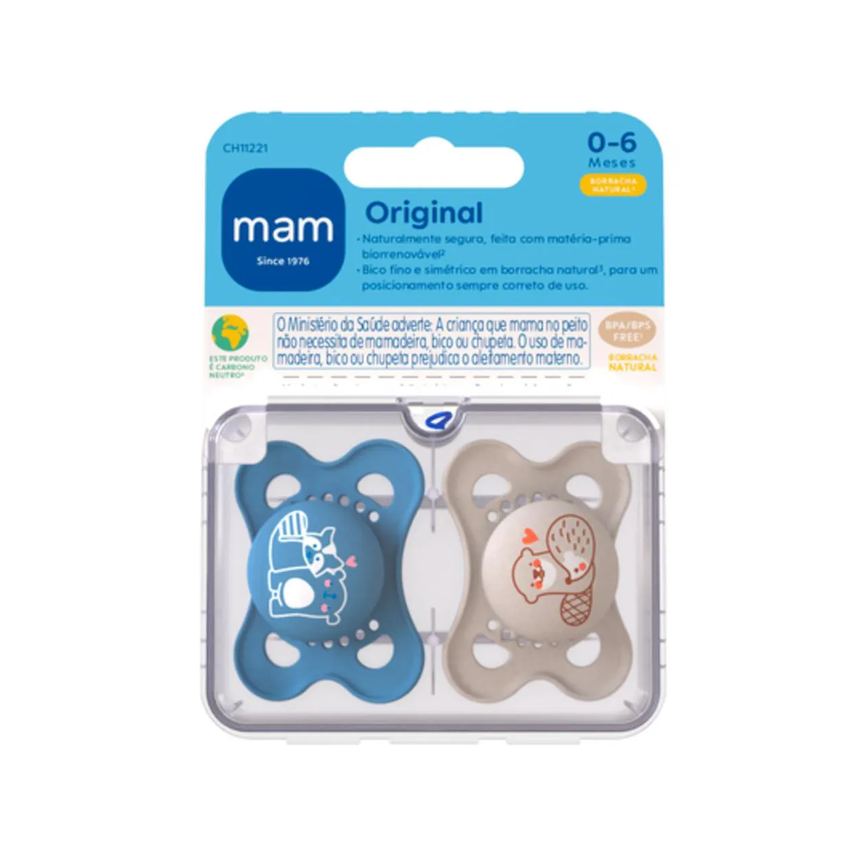 Chupeta MAM Original Borracha Natural 0-6 meses Azul - 2 unidades